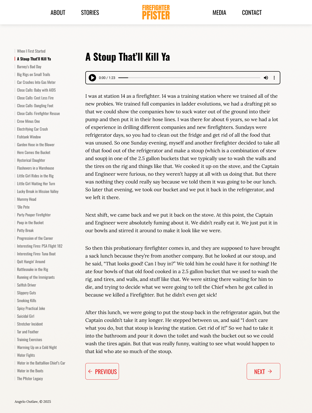 Screenshot of one of the story pages from the Firefighter Pfister site
