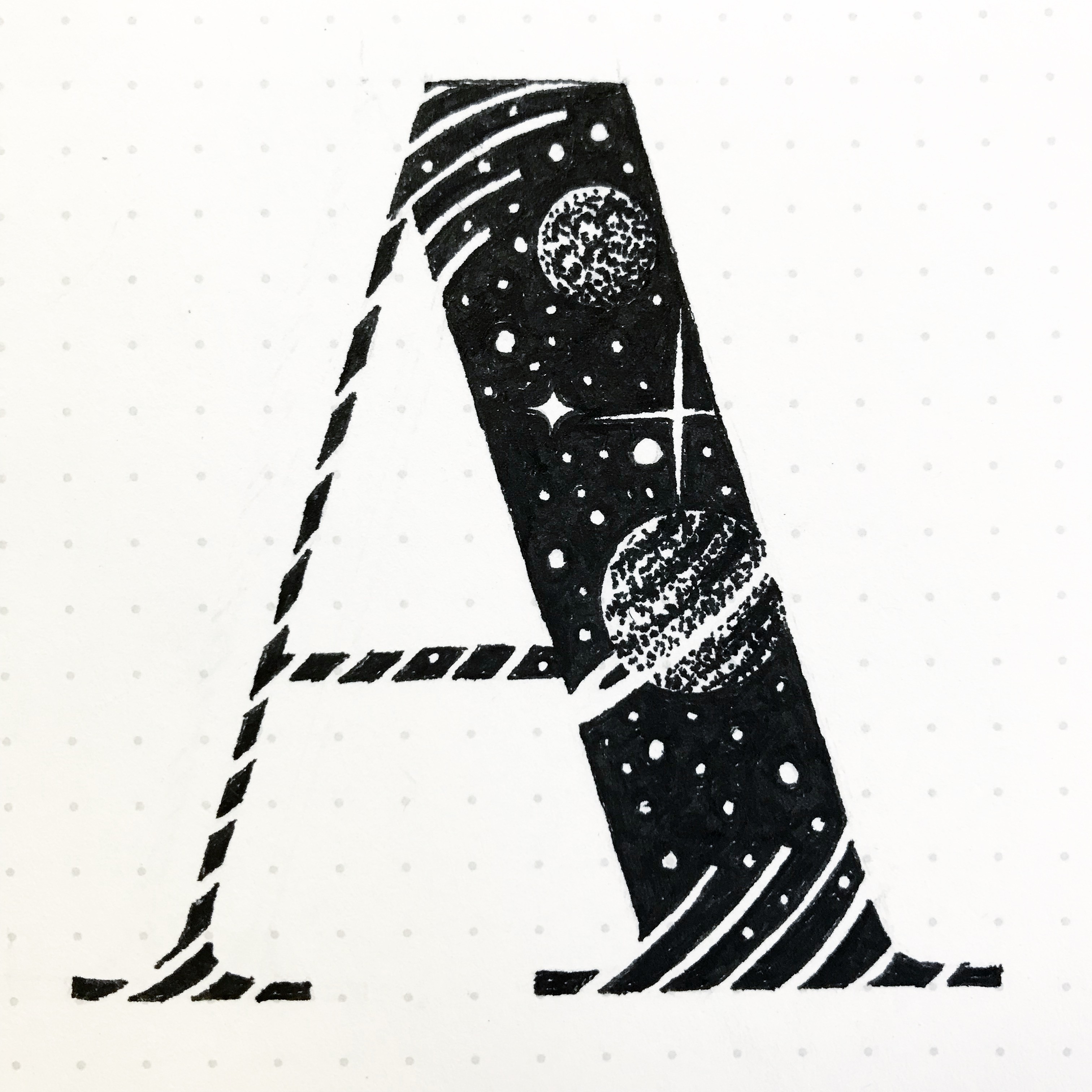 Closeup of the letter A, Spaceabet style