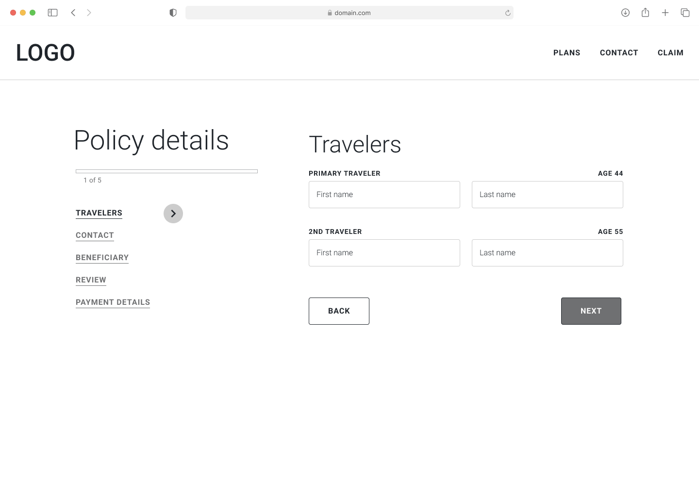 Wireframe showing the policy details page