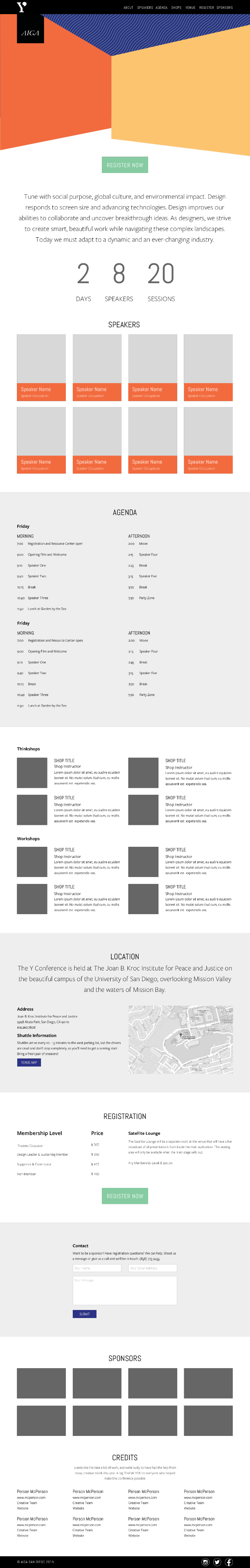 Low fidelity mockup of the Y Conference site